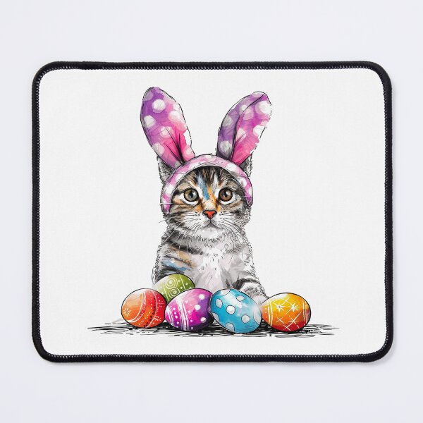 Item preview, Cute cat with pink bunny ears and colorful Easter eggs designed and sold by creationen-surihs.