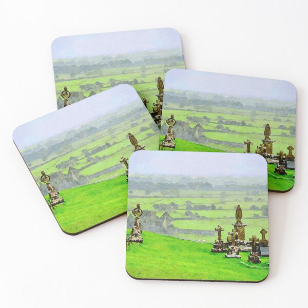 Item preview, Watercolor depiction of Rock of Cashel cemetery in Ireland's lush landscape designed and sold by GestaltImagery.