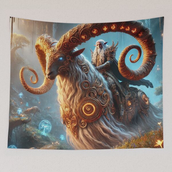 Item preview, Ancient Elvish Warlock Riding Mystical Giant Ram 2 designed and sold by Fantasy Horseys.