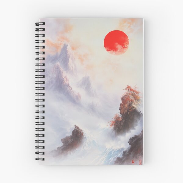 Item preview, Serene Red Sun Over Mountains – Japanese-Inspired Wall Art designed and sold by elimiui.