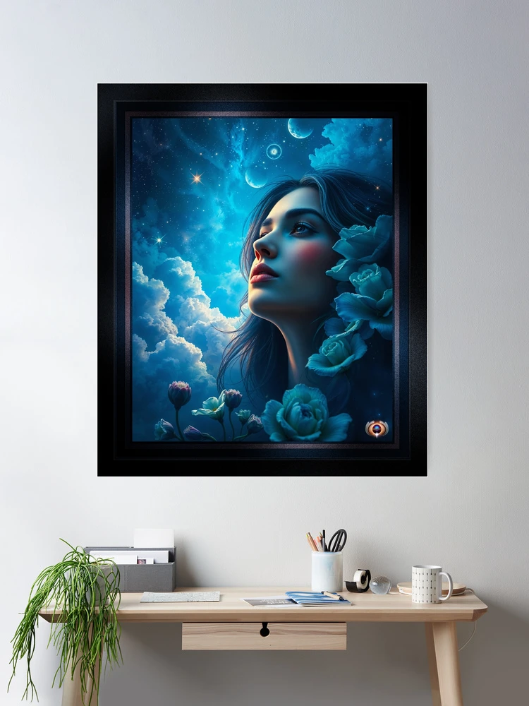 Lyra Aurelia Cosmic Dreamlike Portrait Of Celestial Wonder Alluring AI Concept Art by Xzendor7 Wall Decor Poster Art Print