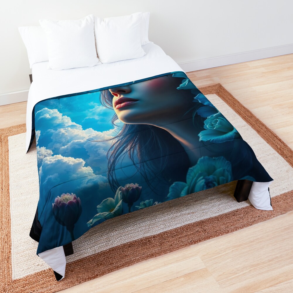 Lyra Aurelia Cosmic Dreamlike Portrait Of Celestial Wonder Alluring AI Concept Art by Xzendor7 Decorative Art Print Comforter