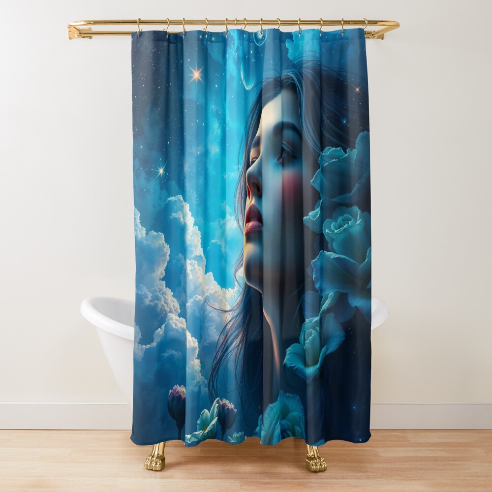 Lyra Aurelia Cosmic Dreamlike Portrait Of Celestial Wonder Alluring AI Concept Art by Xzendor7 Decorative Art Print Shower Curtain