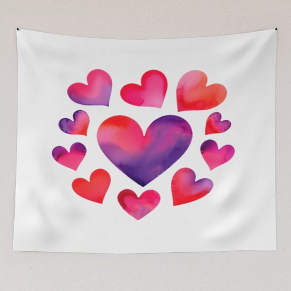 Item preview, Watercolor Hearts in Shades of Red, Pink, and Purple with a Central Large Heart and Soft Blended Texture designed and sold by KreaDesignOne.