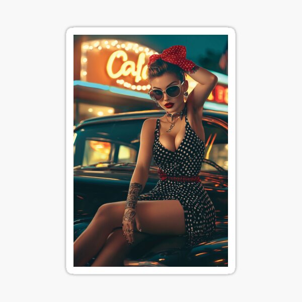 Vista previa del artículo con la obra «Póster de pin-up de los años 50: arte mural retro rockabilly», diseñado y vendido por AffyLife.