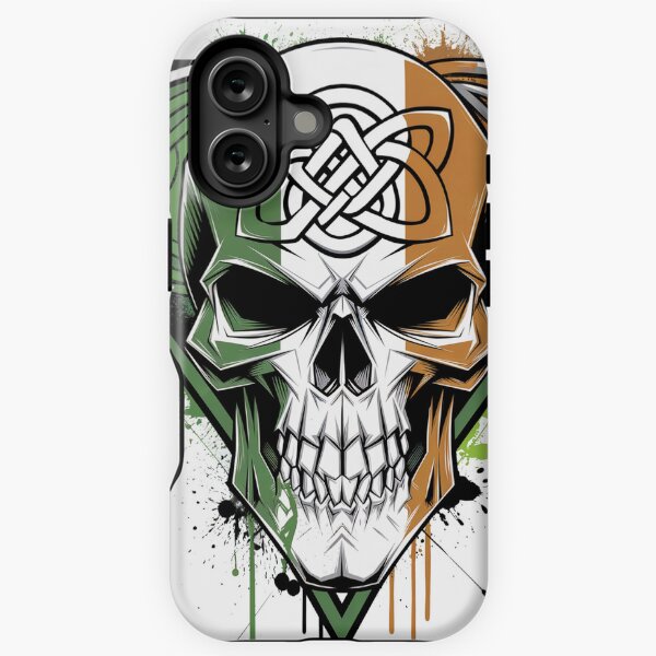 Aperçu de l'œuvre Drapeau irlandais avec tête de mort et nœud celtique créée et vendue par CELTIC-DESIGNS.