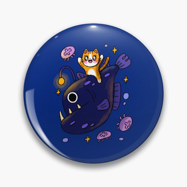 Item preview, Orange cat riding scary Angler fish designed and sold by Jelly Olive.