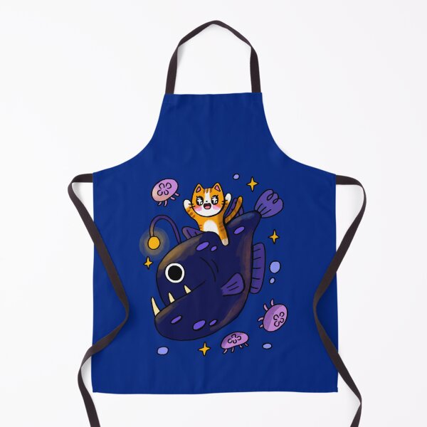 Item preview, Orange cat riding scary Angler fish designed and sold by Jelly Olive.