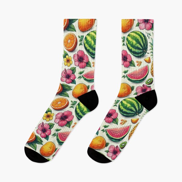 Item preview, Summer Fruits and Hibiscus Crayon Pattern designed and sold by Glam-OOTD.