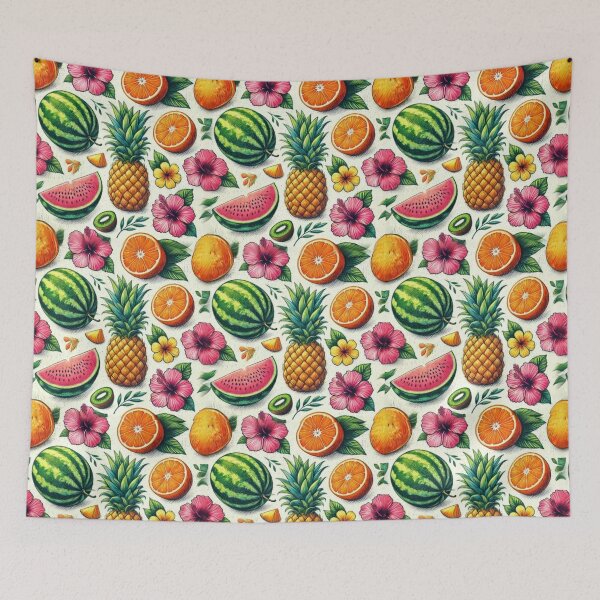 Item preview, Summer Fruits and Hibiscus Crayon Pattern designed and sold by Glam-OOTD.