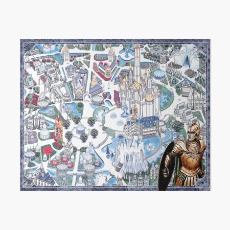 Fantasy City Gondolin Center with Glorfindel Purple Blue Frame (No labels) Art Board Print