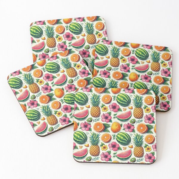 Item preview, Summer Fruits and Hibiscus Crayon Pattern designed and sold by Glam-OOTD.