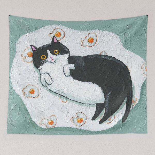 Item preview, Cat On An Egg Rug designed and sold by KilkennyCat Art.