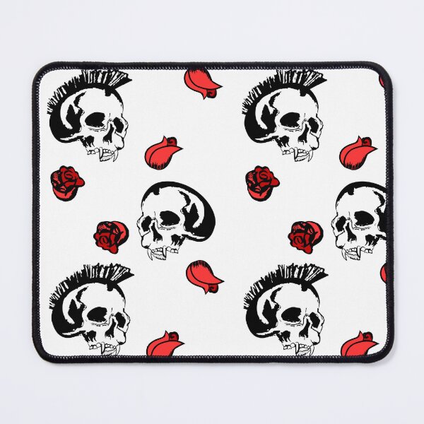 Aperçu de l'œuvre Motif sans couture de crâne vieilli Mohawk violet avec des roses rouges créée et vendue par Shiraufa.