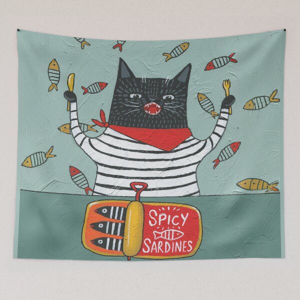 Item preview, Cat and Spicy Sardines designed and sold by KilkennyCat Art.
