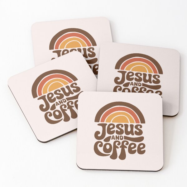 Item preview, Jesus and Coffee Boho Rainbow Christian Bible Verse Typography designed and sold by  KnitLuv.