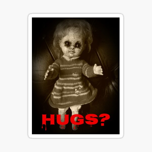 Creepy doll, zombie, hugs, creepy cute, spooky, Halloween, doll, horror, horror doll Sticker