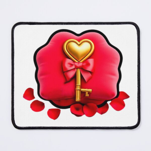 Item preview, Elegant Golden Heart Key with Red Bow on Cushion, Surrounded by Rose Petals - Romantic Gift designed and sold by KreaDesignOne.