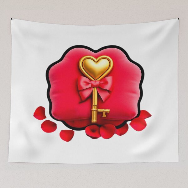 Item preview, Elegant Golden Heart Key with Red Bow on Cushion, Surrounded by Rose Petals - Romantic Gift designed and sold by KreaDesignOne.