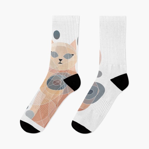 Item preview, abstract cat in peach and gray watercolor circles  designed and sold by NoaaDesign.