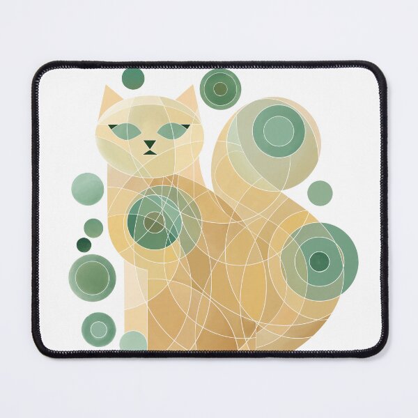 Aperçu de l'œuvre chat abstrait dans des cercles aquarelles jaunes et verts créée et vendue par NoaaDesign.