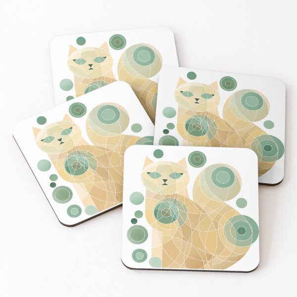 Item preview, abstract cat in yellow and green watercolor circles  designed and sold by NoaaDesign.