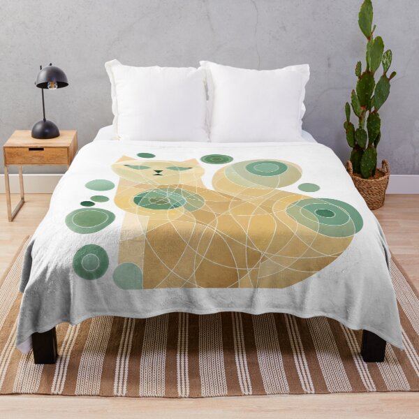 Item preview, abstract cat in yellow and green watercolor circles designed and sold by NoaaDesign.