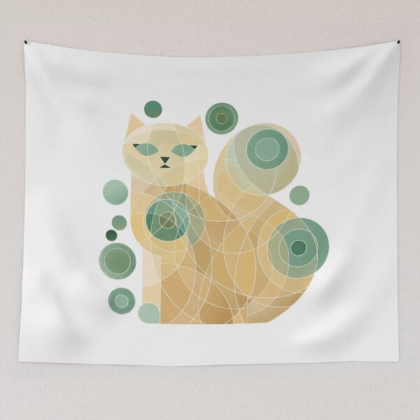 Artikelvorschau, abstrakte Katze in gelben und grünen Aquarellkreisen entworfen und verkauft von NoaaDesign.
