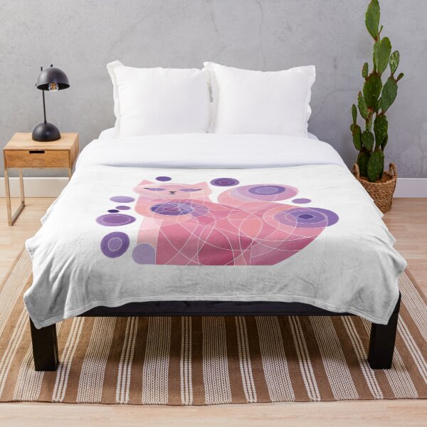 Aperçu de l'œuvre Chat abstrait dans des cercles aquarelles roses et violets créée et vendue par NoaaDesign.