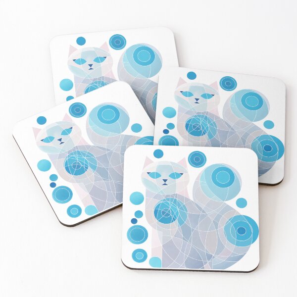 Item preview, Abstract cat in blue and lilac watercolor circles  designed and sold by NoaaDesign.