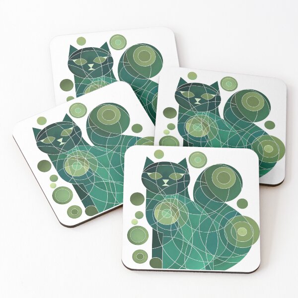 Item preview, Abstract cat in dark green watercolor circles  designed and sold by NoaaDesign.
