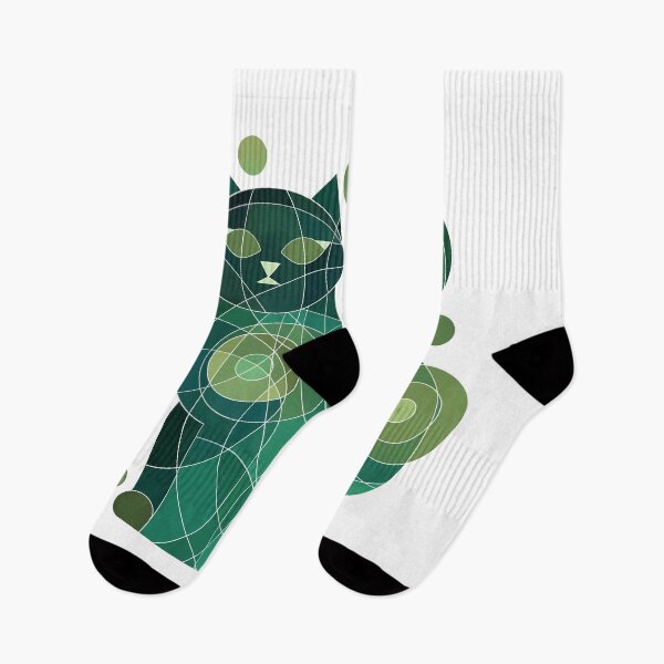 Item preview, Abstract cat in dark green watercolor circles  designed and sold by NoaaDesign.