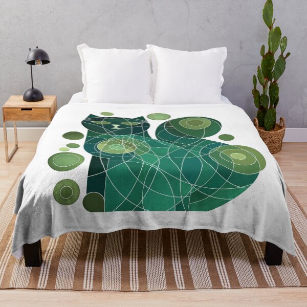 Item preview, Abstract cat in dark green watercolor circles designed and sold by NoaaDesign.