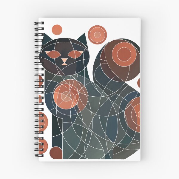Item preview, Abstract cat in red and dark grey watercolor circles  designed and sold by NoaaDesign.