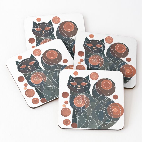 Item preview, Abstract cat in red and dark grey watercolor circles  designed and sold by NoaaDesign.