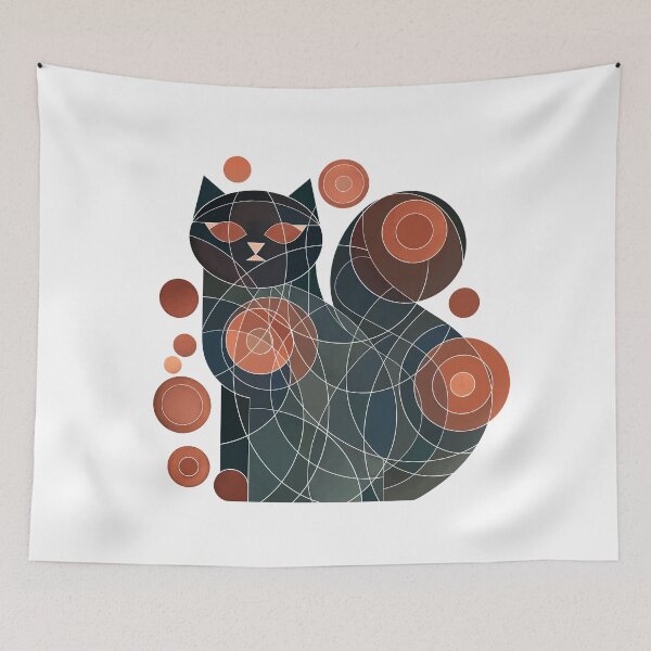 Artikelvorschau, Abstrakte Katze in roten und dunkelgrauen Aquarellkreisen entworfen und verkauft von NoaaDesign.