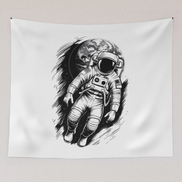 Item preview, Space 7 - Astronaut Floating in Space - black and white designed and sold by AlinaSCorner.