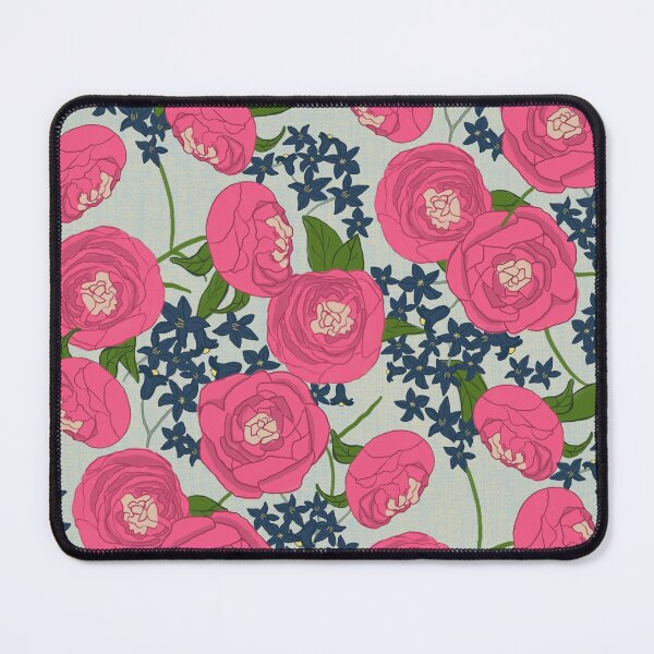 Artikelvorschau, Greenhouse Gems - Rosen und Glockenblumenmuster auf Blau entworfen und verkauft von RRuffieuxStudio.