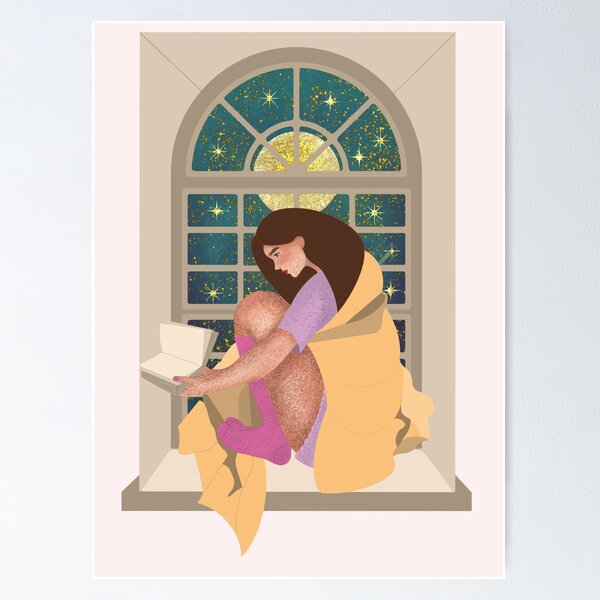 Item preview, woman in a blanket woman reading a book woman sitting on the window reading a book designed and sold by grinkatalin.