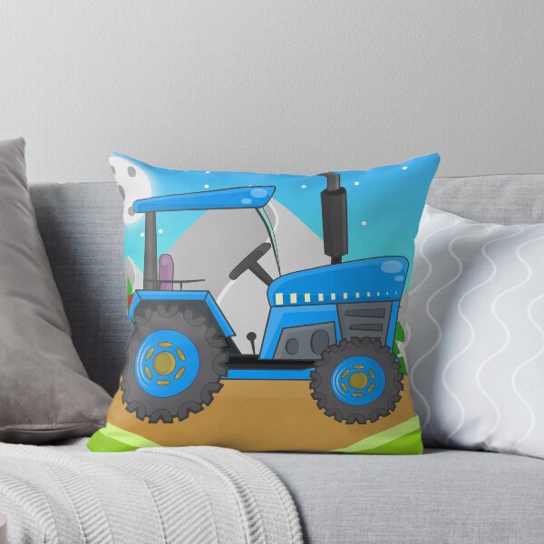 Artikelvorschau, Cartoon blauer Traktor – Bergbauernhof-Szene entworfen und verkauft von TurboTrac.