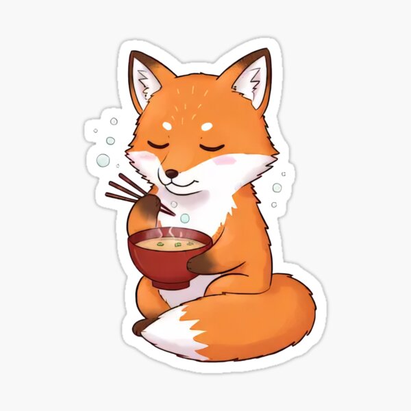 Item preview, kawaii fox enjoying a steaming bowl of miso soup designed and sold by Kababaa.