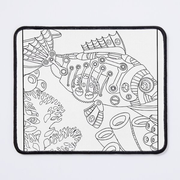 Item preview, Steampunk Fish Coloring Page Pattern  designed and sold by DavidColoring.