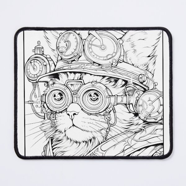 Item preview, Steampunk Cat Coloring Page Pattern  designed and sold by DavidColoring.