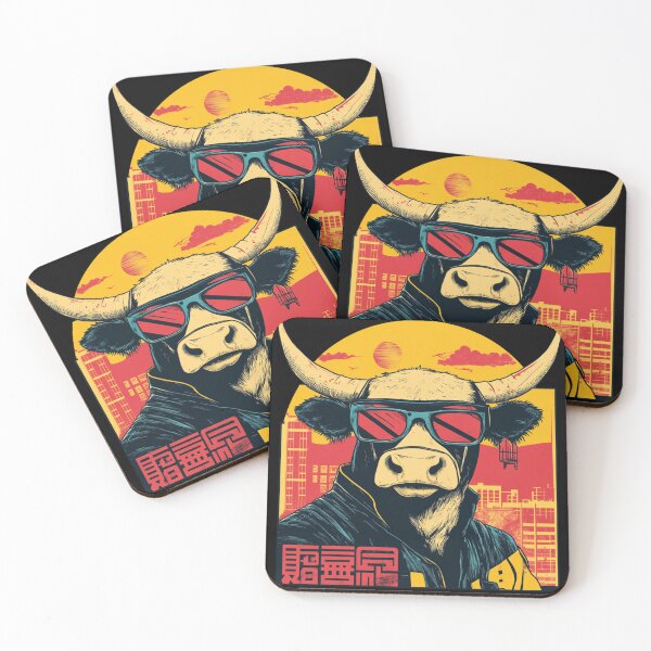 Item preview, Cool retro cow in glasses ushi Hiroshi Nagai designed and sold by Nightarcade.