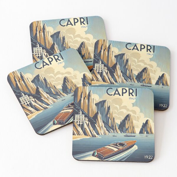 Item preview, Capri Art Deco Travel Poster – Vintage Italian Riviera Speedboat designed and sold by ilconte87.