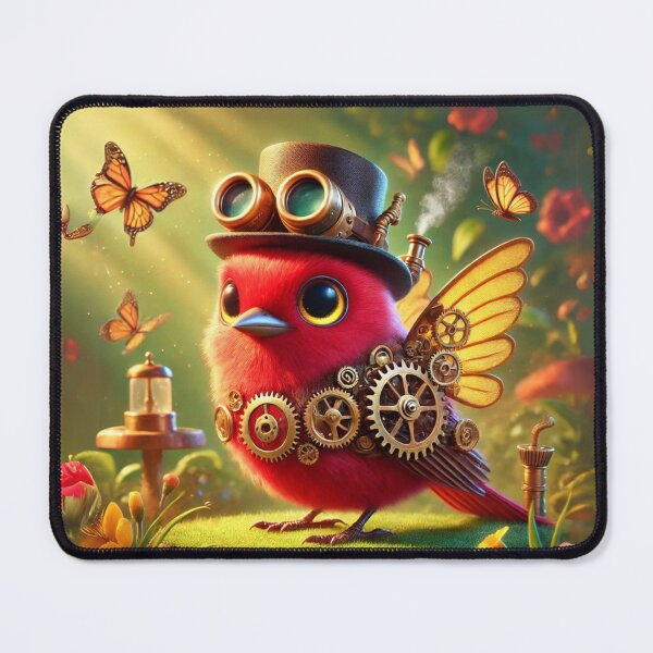 Item preview, Steampunk Red Hepatic Tanager with Gears designed and sold by Sillytoe.