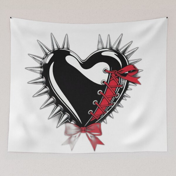 Item preview, Valentines Day gothic black heart with spikes and red ribbon corset,valentine heart,valentine art,valentine design designed and sold by Expressions-Sel.