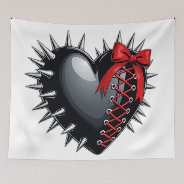 Item preview, Valentines Day gothic black heart with spikes and red ribbon corset,valentine heart,valentine art,valentine design designed and sold by Expressions-Sel.