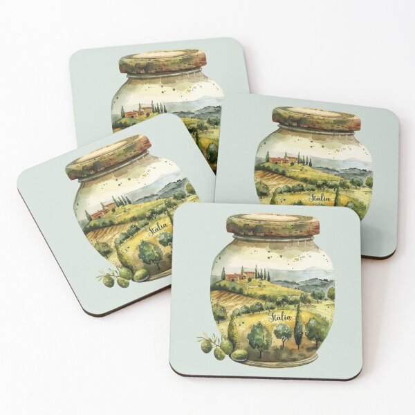 Item preview, Olive Jar with Italia text in a beautiful landscape watercolor designed and sold by EmeraldeaArt.