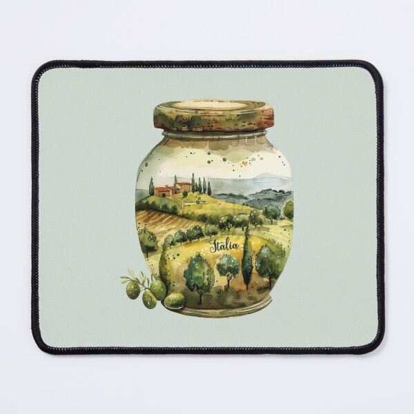 Item preview, Olive Jar with Italia text in a beautiful landscape watercolor designed and sold by EmeraldeaArt.
